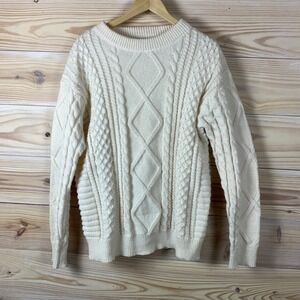 Aelfric Eden Sweater Mens Large Pullover Fisherman Cable Knit Chunky Ivory